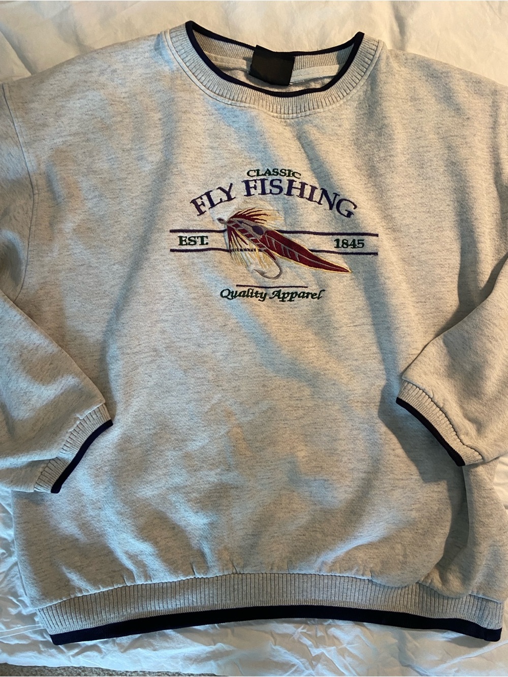 Classic Light Gray Fly Fishing Crewneck Sweatshirt